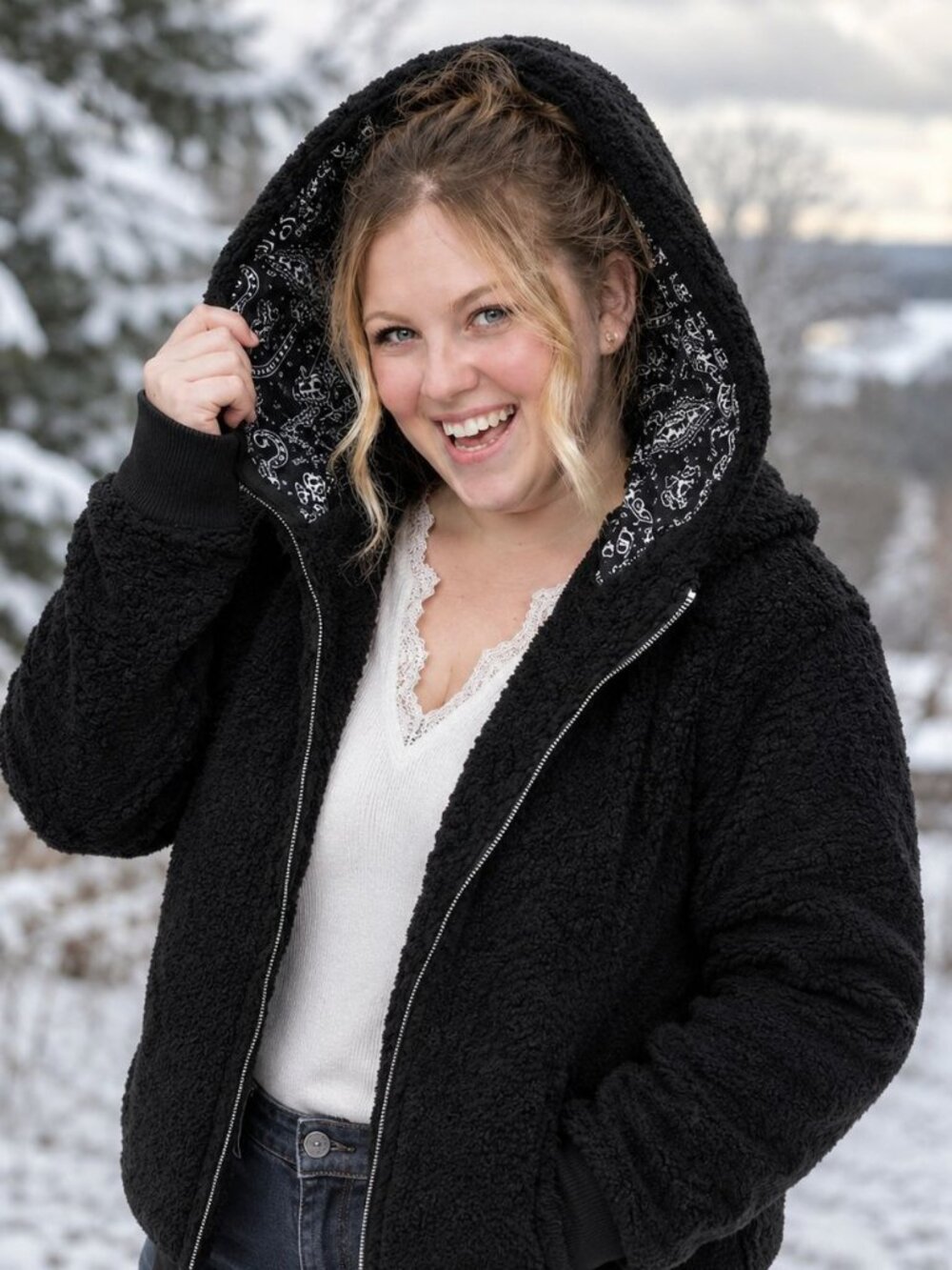 Sherpa Hooded Jacket - BLACK